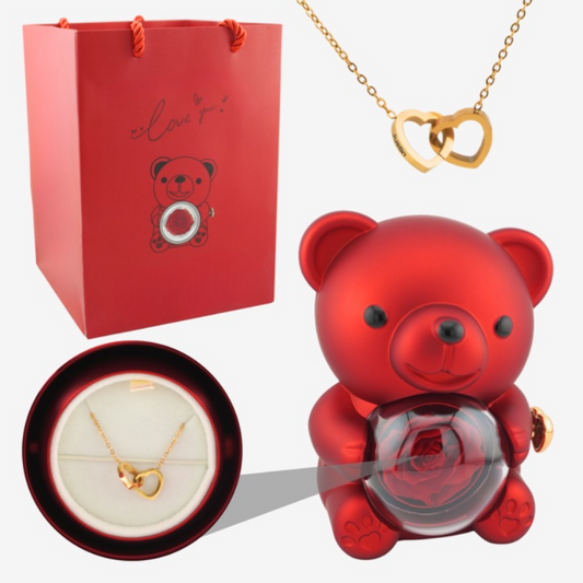 Rozenbeer met Eeuwige Roos & Hart Ketting
